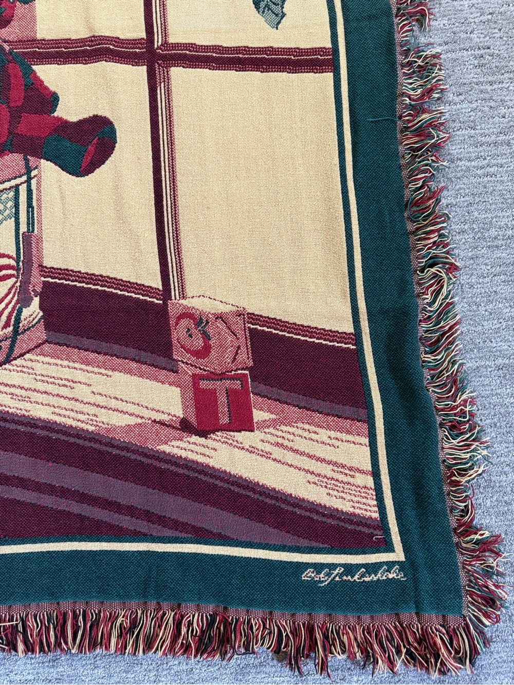 Vintage Bob Timberlake Christmas Teddy Bear Woven Throw Blanket 44x60 - Picture 4 of 6